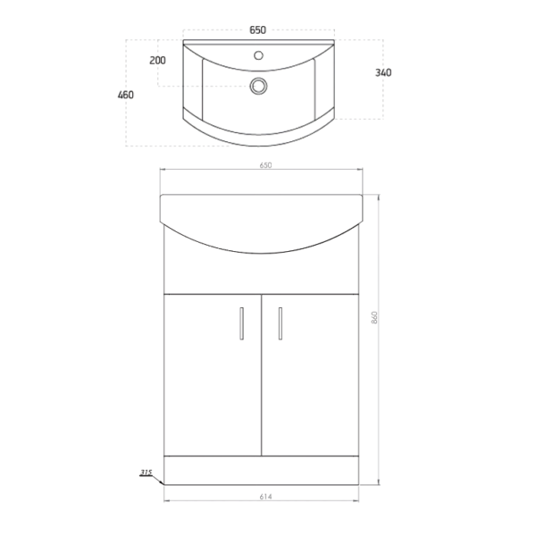Manza 650mm Vanity Unit And Basin - Gloss White - Image 4