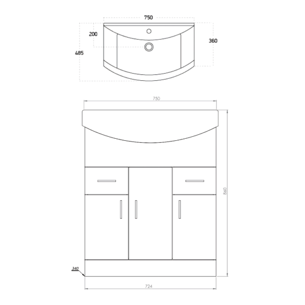 Manza 750MM Vanity Unit And Basin - Gloss White - Image 2