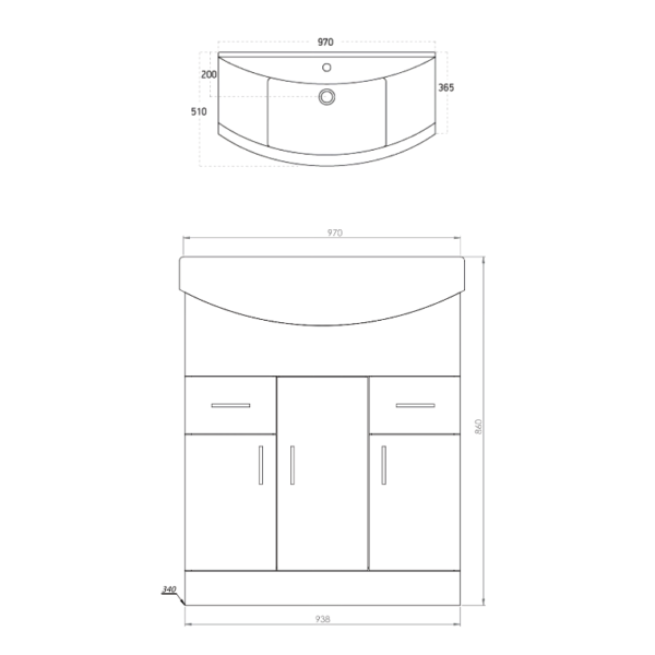 Manza 950MM Vanity Unit And Basin - Gloss White - Image 2
