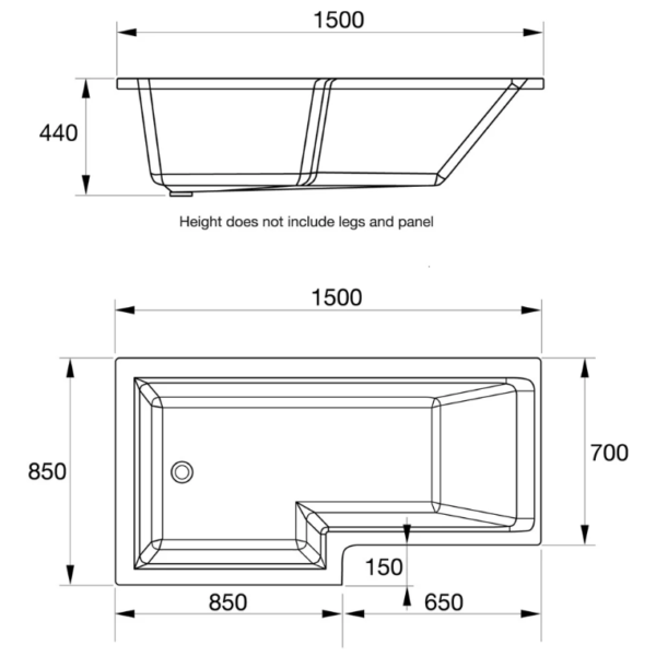 Titan L-Shaped Shower Bath 1500mm x 850mm x 700mm Left & Right Hand - Image 4