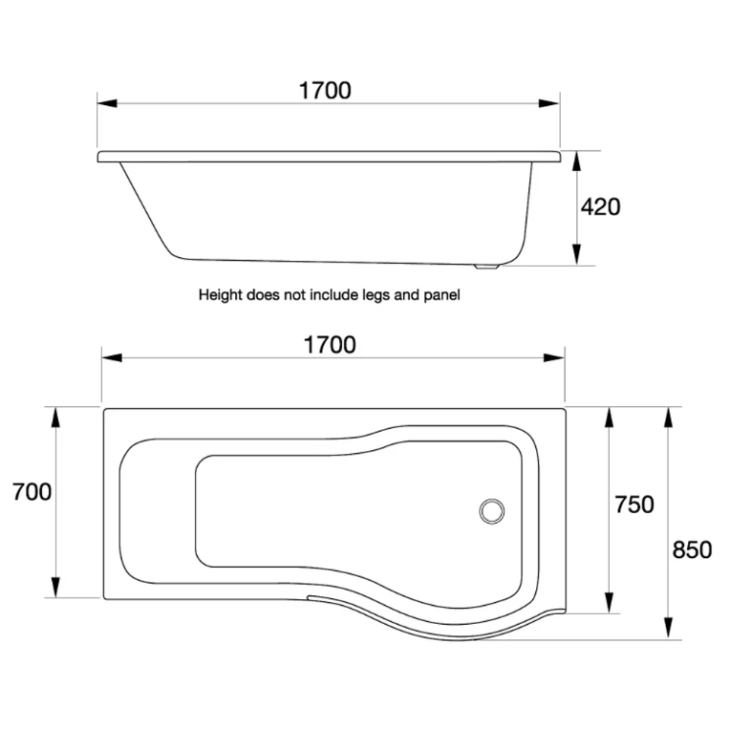 Titan P-Shaped Shower Bath Bundle with Chrome Single Screen – 1700mm Left/Right-Handed - Image 2