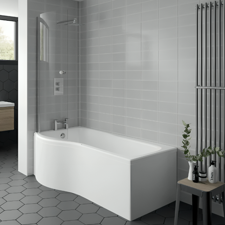 Titan P-Shaped Shower Bath Bundle with Chrome Single Screen – 1700mm Left/Right-Handed