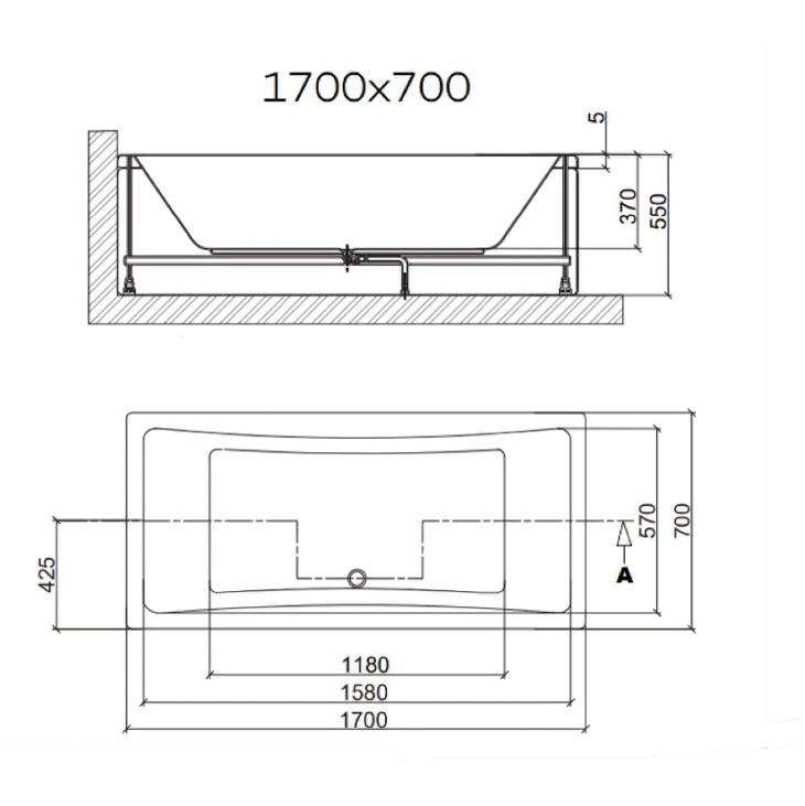 Luxury Square 1700MM x 700MM Double Ended Bath - Image 3