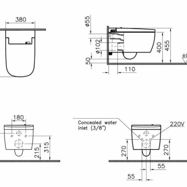 VitrA V-Care Essential Auto Wash Smart Rimless Wall Hung WC & Bidet - Image 8