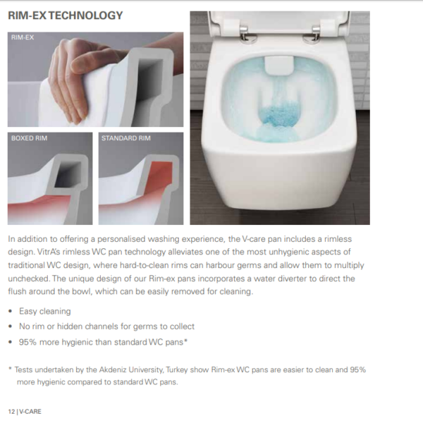 VitrA V-Care Essential Auto Wash Smart Rimless Wall Hung WC & Bidet - Image 10