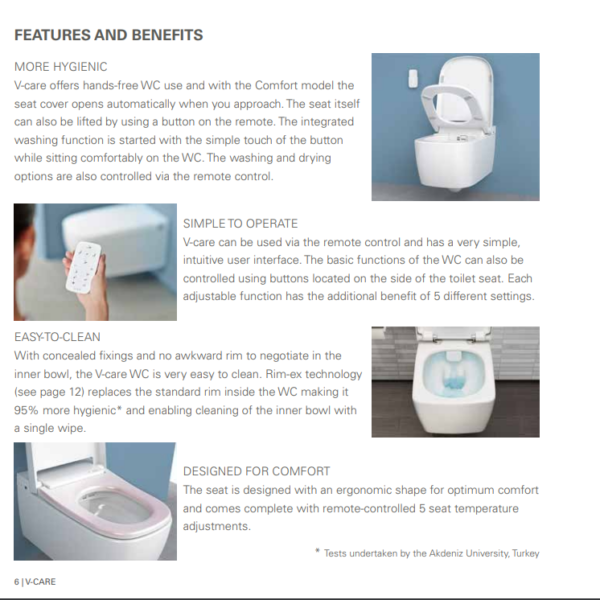 VitrA V-Care Essential Auto Wash Smart Rimless Wall Hung WC & Bidet - Image 11