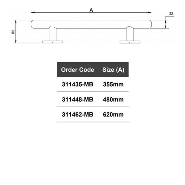 Nymas Luxury Curved Stainless Steel Grab Rail 620mm Black - Image 4