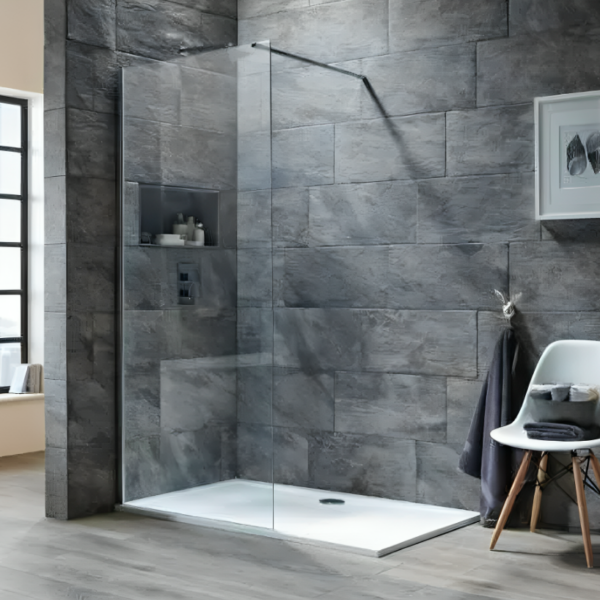 Sognare 2m Tall Wetroom Panel | 600mm -1200mm - Chrome - 600mm Deflector