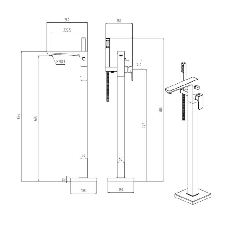 Mono Freestanding Bath Shower Mixer Tap Muro - Matt Black - Image 3
