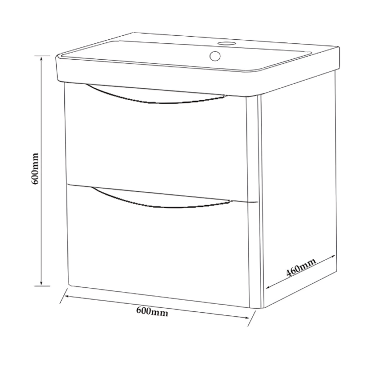 Kartell Arc 600MM White Gloss Wall Hung Unit & Basin - Image 2