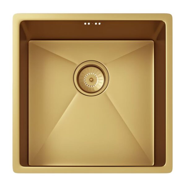 Ellsi Elite Brushed Gold Undermounted Or Inset Kitchen Sink Square 440mm With Waste
