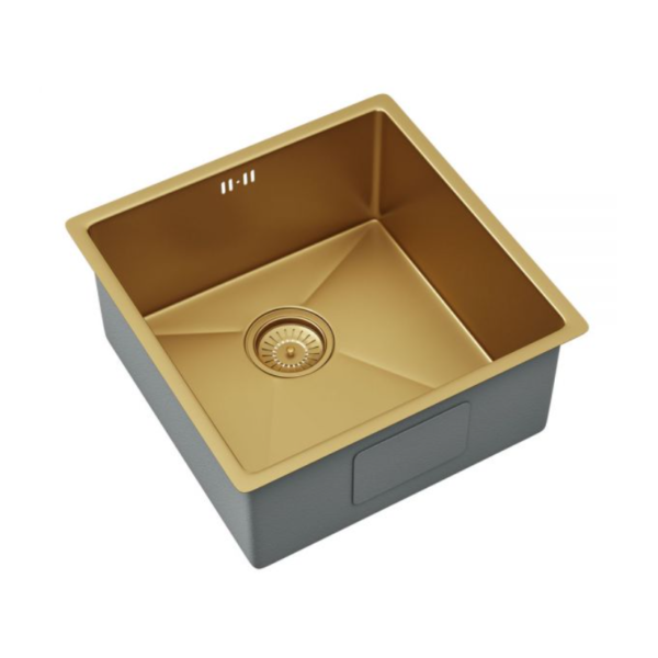 Ellsi Elite Brushed Gold Undermounted Or Inset Kitchen Sink Square 440mm With Waste - Image 3