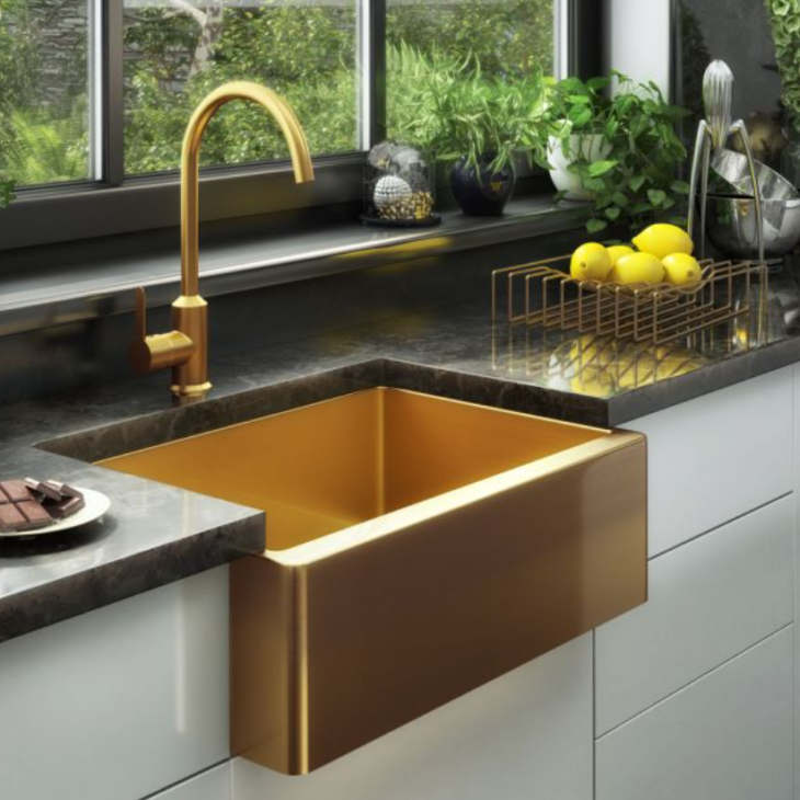 Ellsi Elite Belfast Style S/S Sink 600×450 & Wastes Brushed Gold Kitchen Sink - Image 2