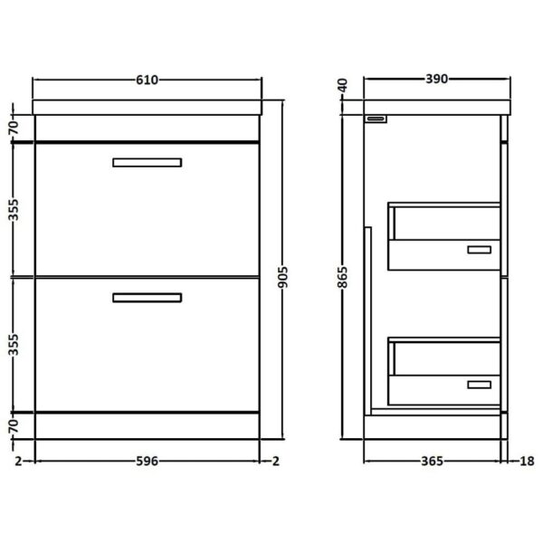 Nuie Athena 600MM Gloss Grey Vanity Unit & Basin - Image 3