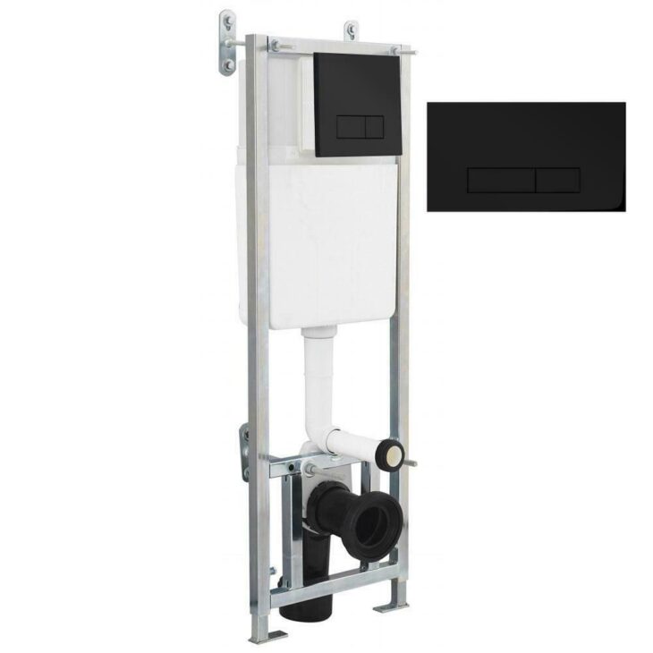Matt Black Dual Flush Concealed WC Cistern with Wall Hung Frame