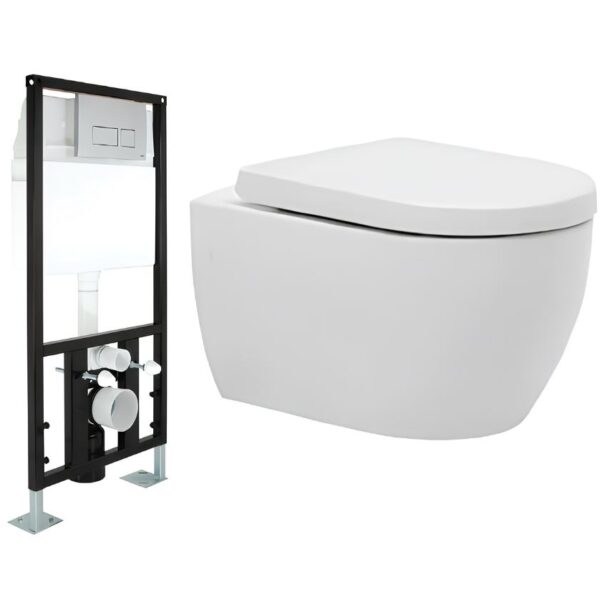 Concealed Wall Hung Toilet WC Adjustable Frame + Cistern, Pan