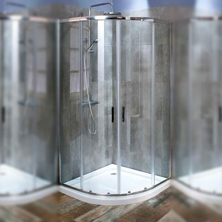 Left Hand Quadrant Shower Enclosure Corner Cubicle Stone Tray & Waste Offset - Image 2