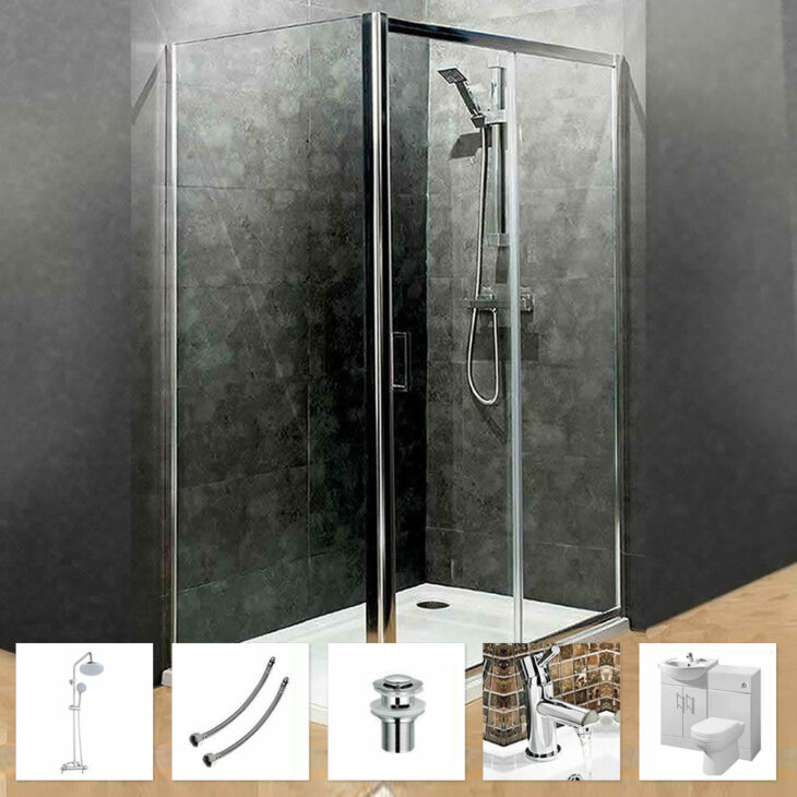 Sliding Door Shower Enclosure Suite with Bathroom Furniture Vanity WC Unit BTW - 1200mm x 900mm