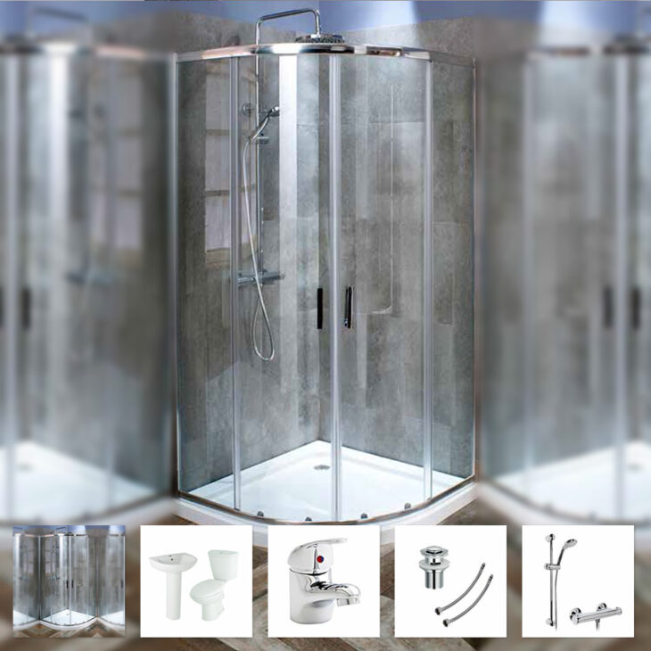 900 x 760mm Quadrant Shower Enclosure Basin Toilet Bathroom Suite Tap & Shower - Right Hand