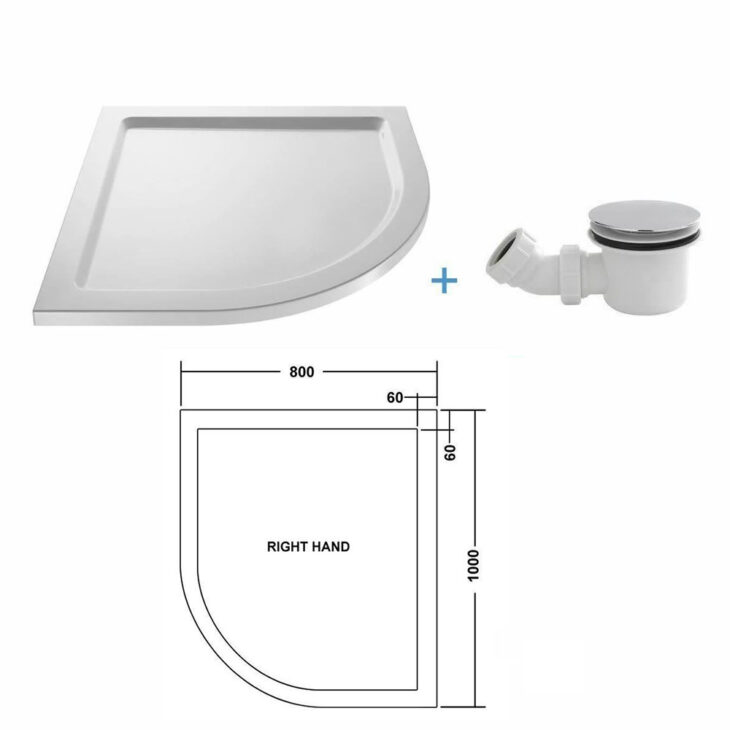 Right Hand Quadrant Shower Enclosure Corner Cubicle Stone Tray Waste 1000 x 800 - Image 6
