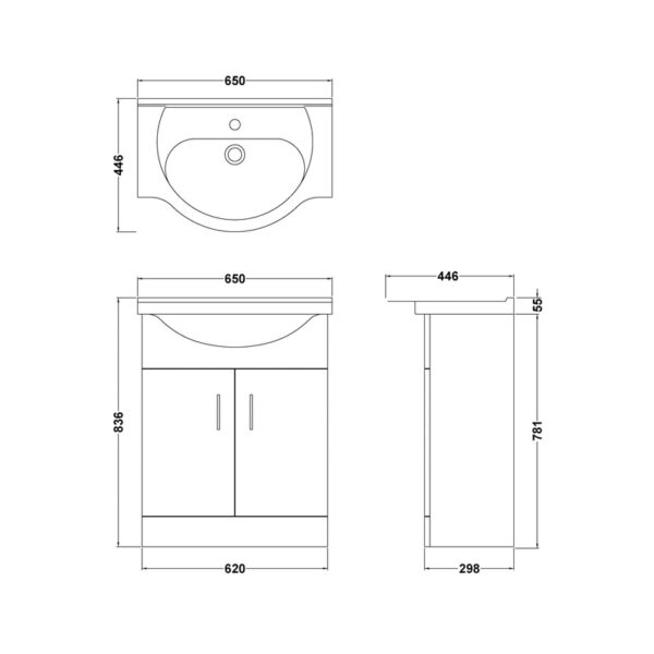 L Shaped 1700 Bath, 650mm Vanity Unit, WC Unit & BTW Toilet - Image 7
