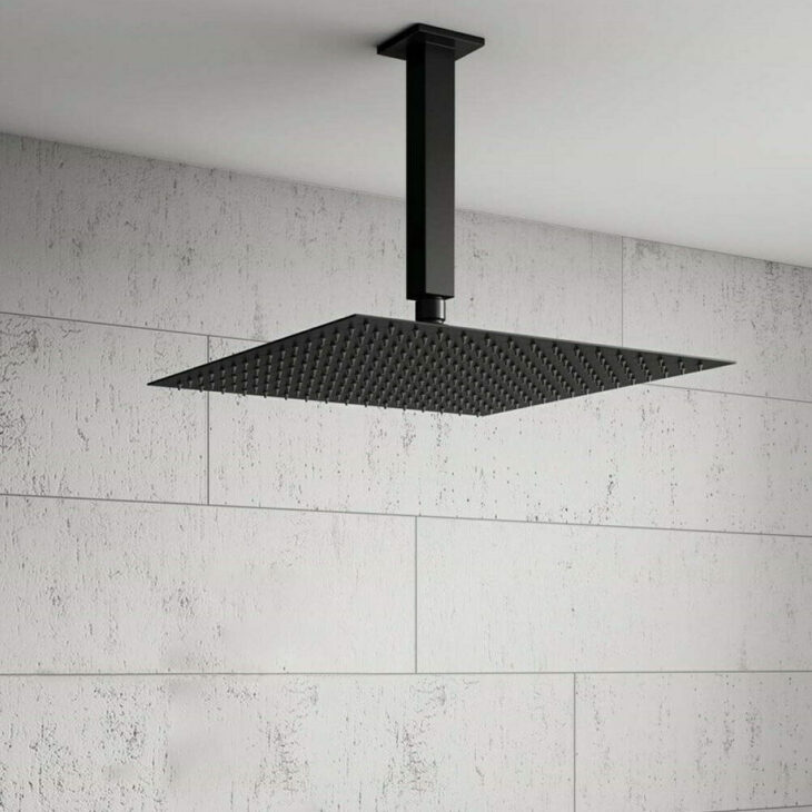 Black Concealed Shower Valve, Ceiling Arm & Shower Head - Image 2