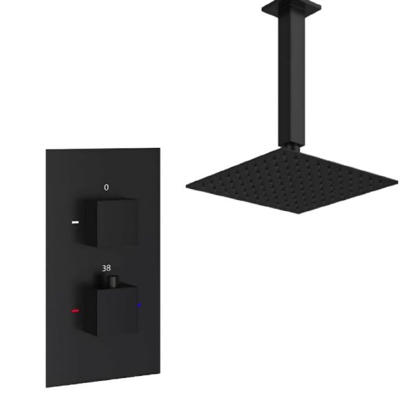 Black Concealed Shower Valve, Ceiling Arm & Shower Head