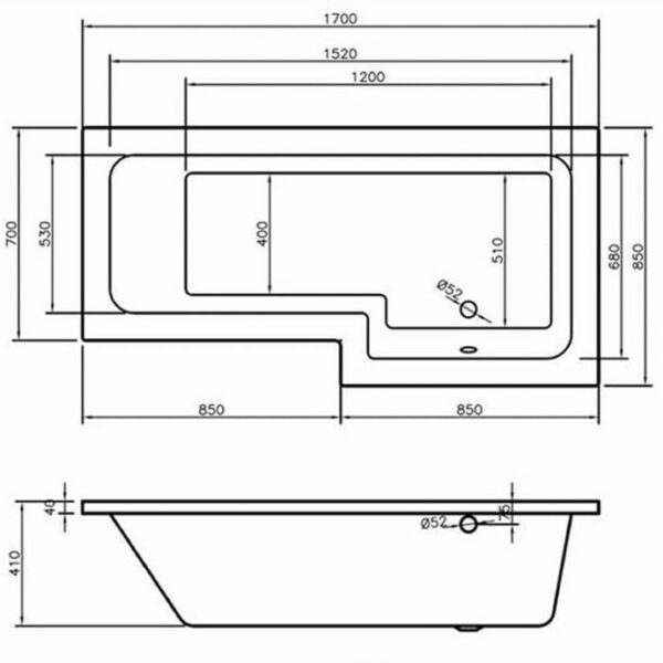L Shaped 1700 Bath, 650mm Vanity Unit, WC Unit & BTW Toilet - Image 5