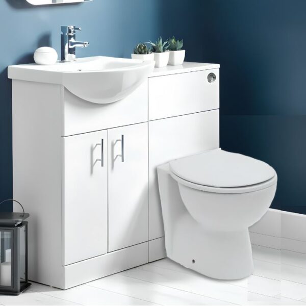 Complete Bathroom Suite - 1500mm Bath, White Furniture, Toilet & Basin - Image 2