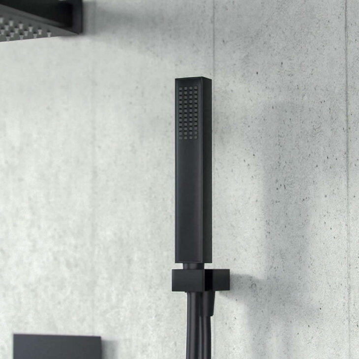 Square Matt Black Outlet Elbow with Parking Bracket, Flex & Handset - Image 3