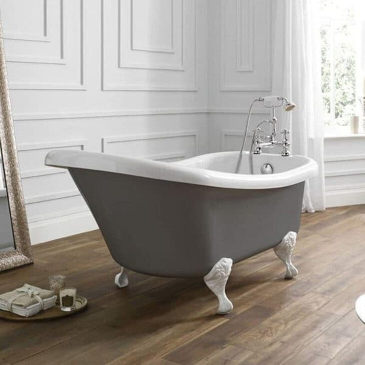 Dove Grey Eldwick Slipper 1500 x 750mm Freestanding Bath - Chrome Ball & Claw
