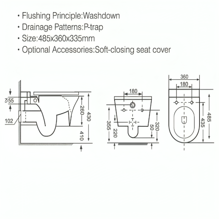 Kartell Kameo Wall Hung Rimless Ceramic Toilet & Soft Close Seat - Image 2