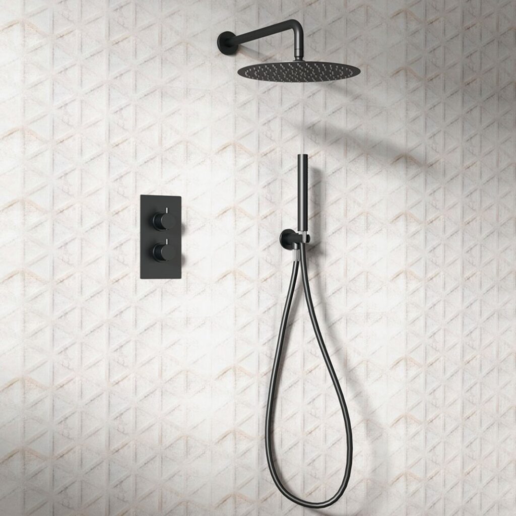 Matt Black Twin Concealed Round Shower Valve 2 Way - Image 2