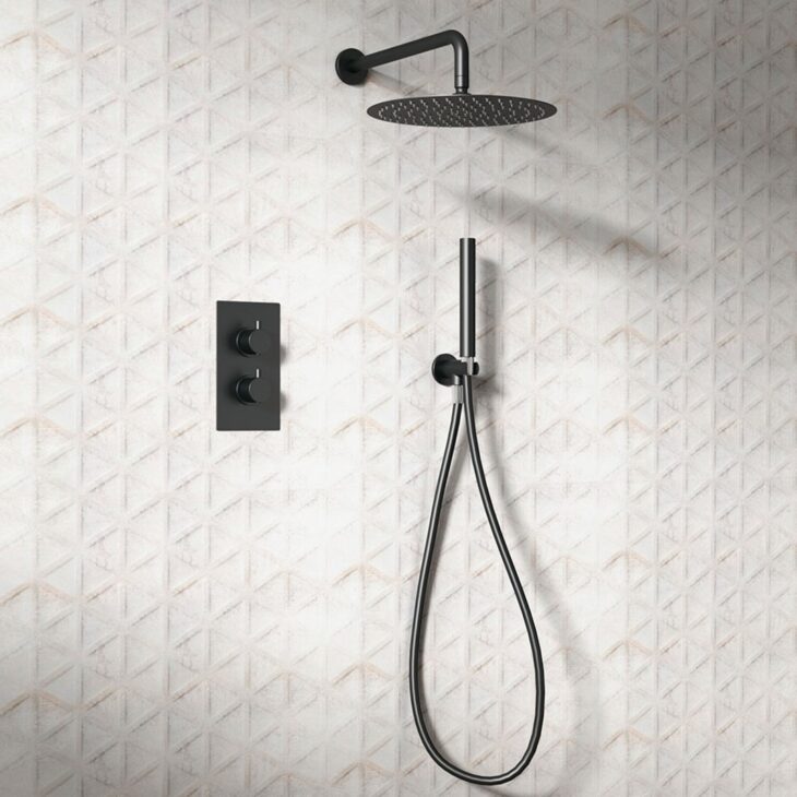 Matt Black Twin Concealed Round Shower Valve 2 Way - Image 2