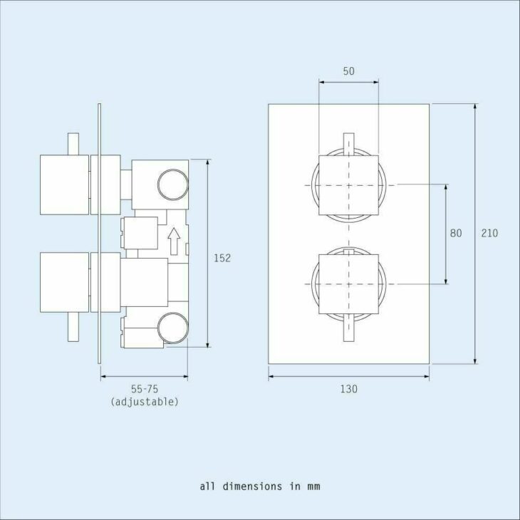 Chrome Square Concealed Shower Valve 2 Way 2 Dials - Image 3
