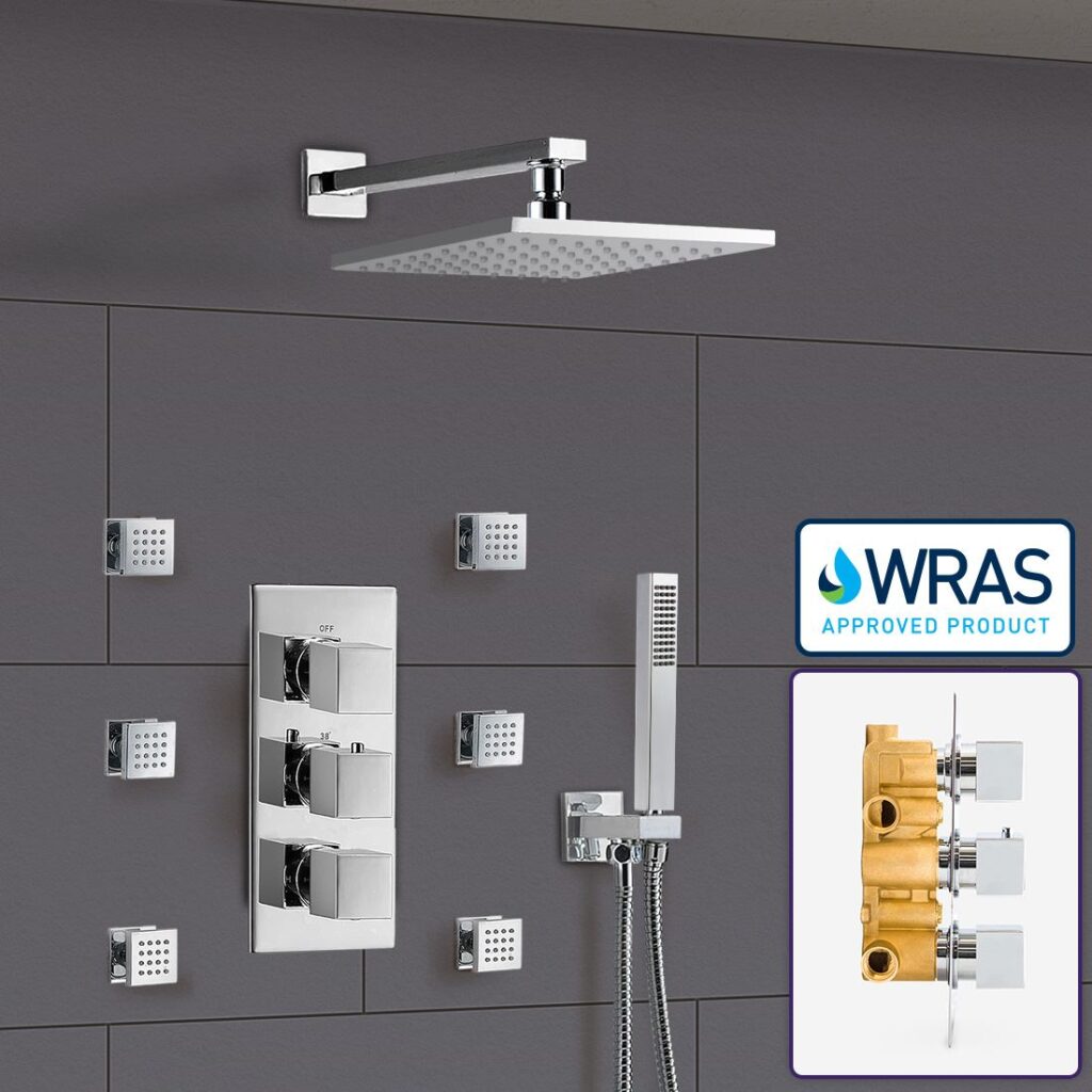Chrome Square 3 Way Concealed Shower Valve 3 Dials - Image 2