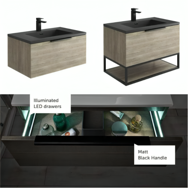 Aqua Sognare 800 Wall Hung Vanity Unit With LED Lights - Image 3