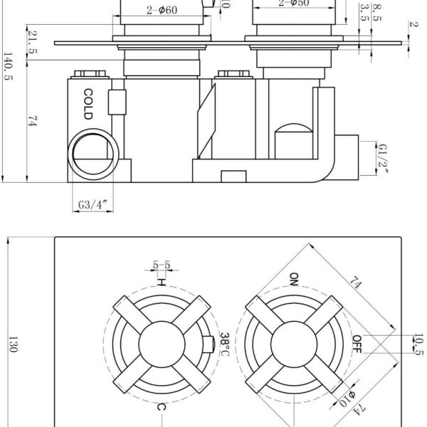 Chatsworth 1 Way Concealed Shower Valve 2 Dials - Image 3