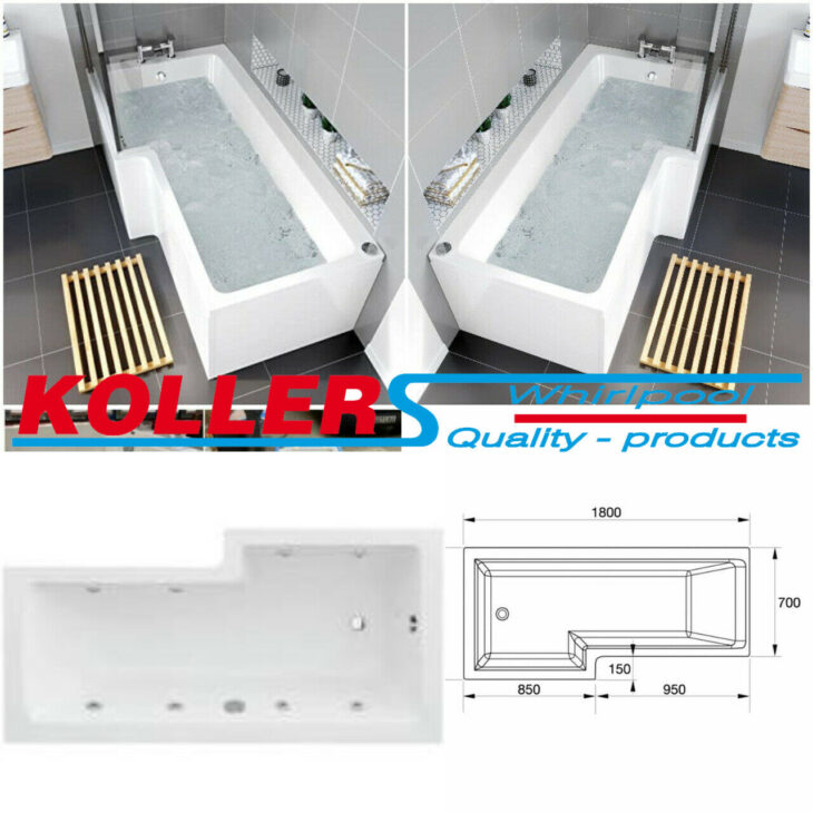 Koller 1800 L Shape Whirlpool Bath, Screen And Front Panel 6-8-11 Jets & Lights - Image 4