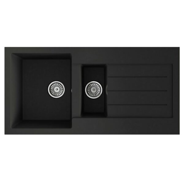 Ellsi Comite 1.5 Bowl Inset 1000 x 500 Matt Black Reversible Kitchen Sink