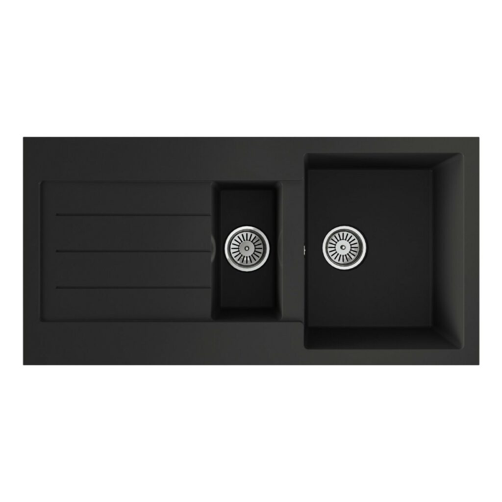 Ellsi Comite 1.5 Bowl Inset 1000 x 500 Matt Black Reversible Kitchen Sink - Image 3