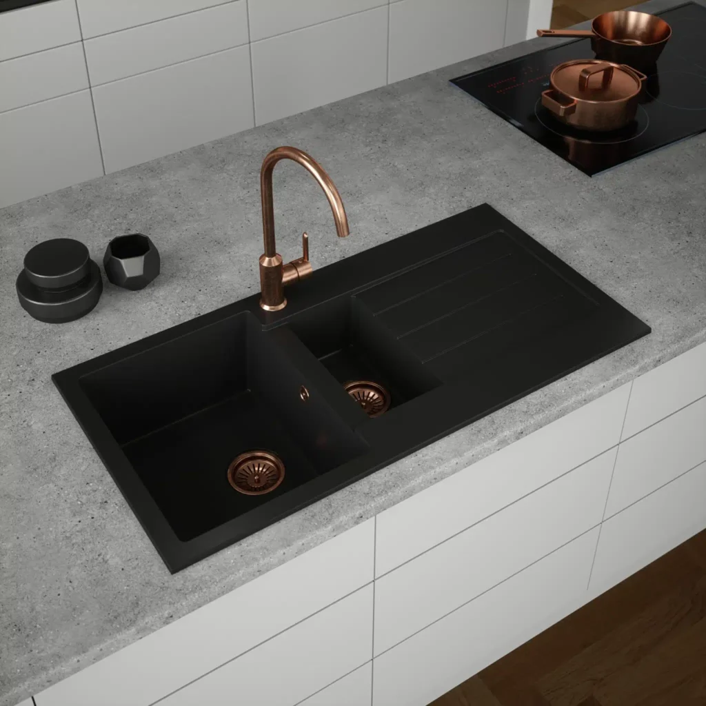 Ellsi Comite 1.5 Bowl Inset 1000 x 500 Matt Black Reversible Kitchen Sink - Image 2