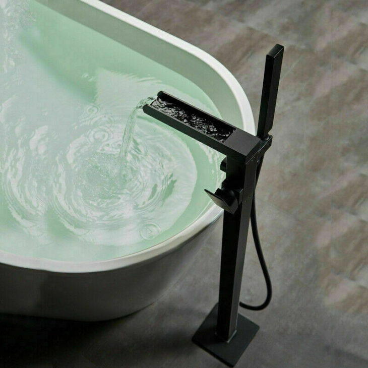 Alvoro Waterfall Soho Freestanding Bath Shower Mixer - Matt Black - Image 3