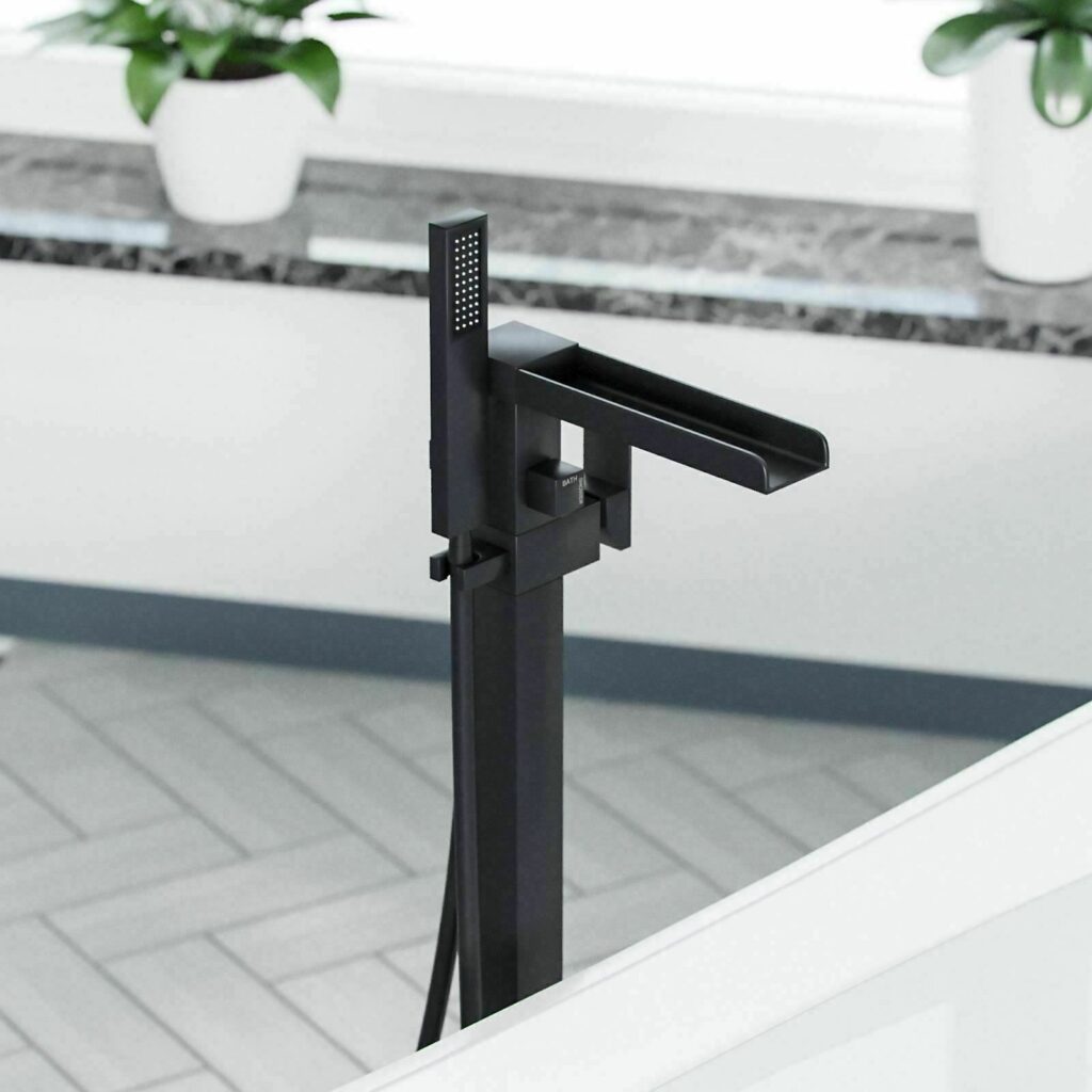 Alvoro Waterfall Soho Freestanding Bath Shower Mixer - Matt Black - Image 2