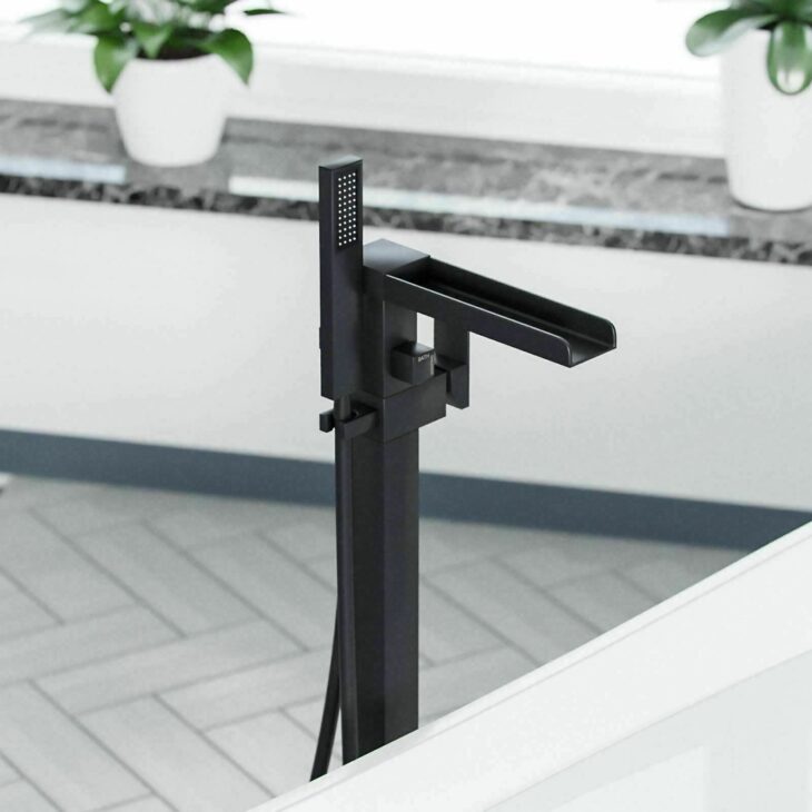 Alvoro Waterfall Soho Freestanding Bath Shower Mixer - Matt Black - Image 2