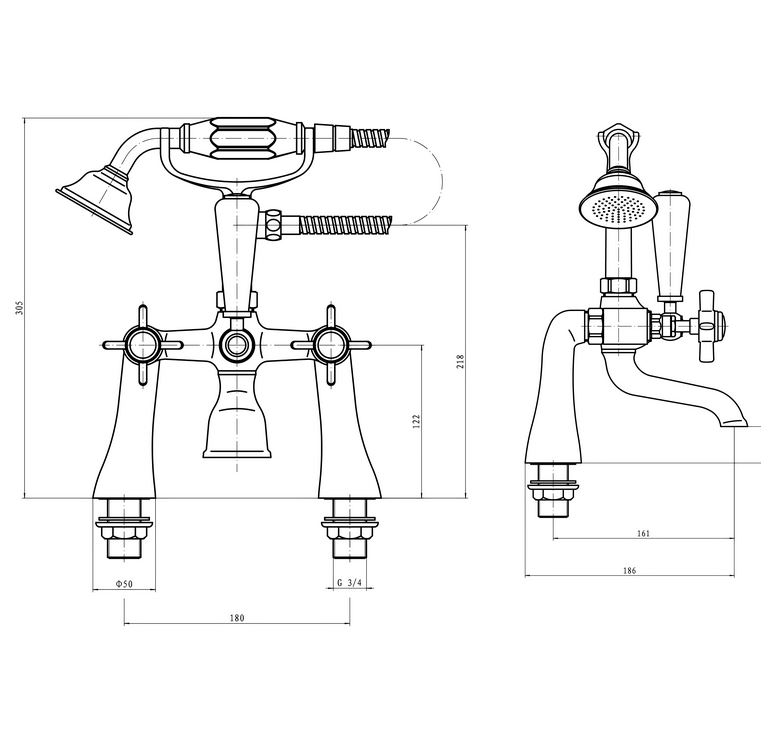 Kartell KVIT Klassique Chrome Traditional Deck Mounted Bath Mixer Tap - Image 3