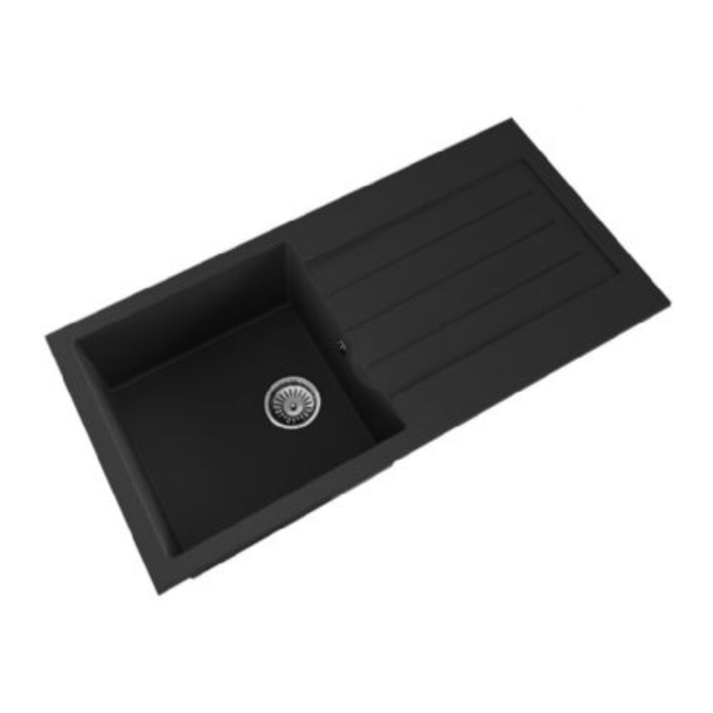 Ellsi Comite Single Bowl Inset 1000 x 500 Matt Black Reversible Kitchen Sink - Image 3
