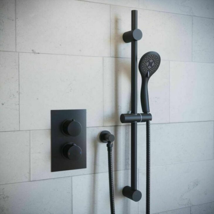 Mono Matt Black Round Slide Rail Kit With Multi-Function Shower Handset - Image 2