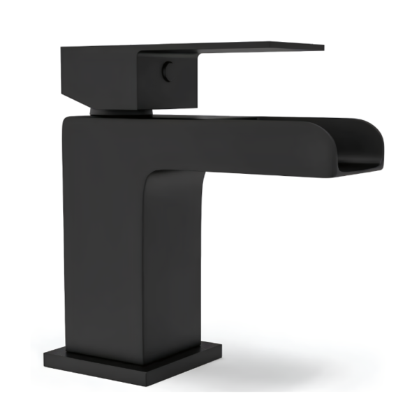 Modern Waterfall Mono Square Mixer Tap - Matt Black