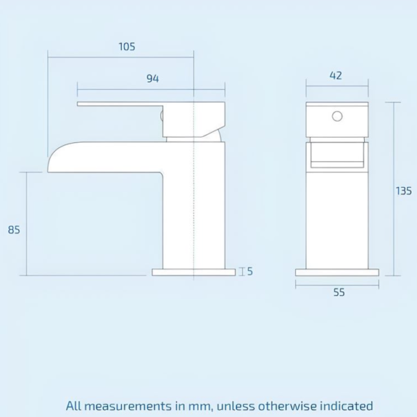 Modern Waterfall Mono Square Mixer Tap - Matt Black - Image 4